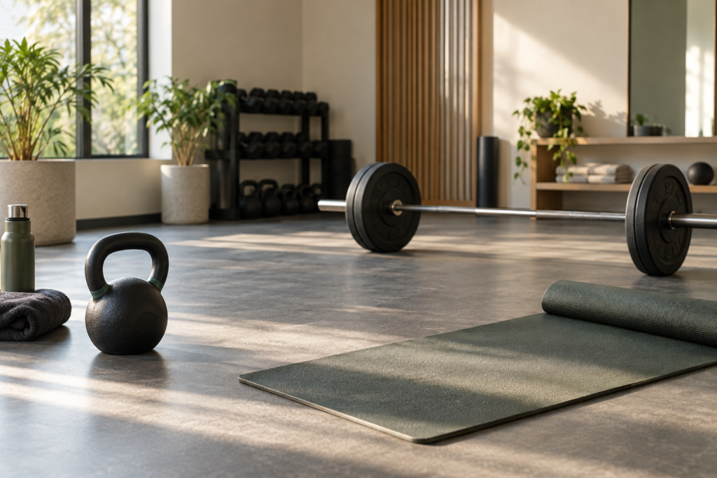 Strength training equipment in a physical therapy movement studio